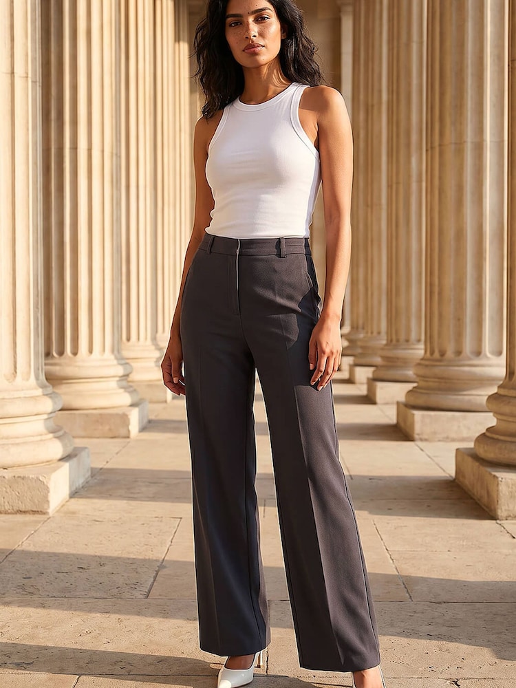 Gris - Roman Regular Wide Leg Trousers - Image 1 sur 4 Gris - Roman Regular Wide Leg Trousers - Image 1 sur 4