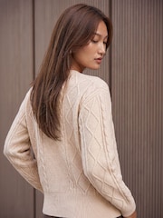 Roman White Knitted Cable Bomber Jacket - Image 2 of 4