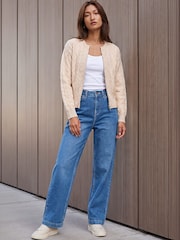 Roman White Knitted Cable Bomber Jacket - Image 3 of 4