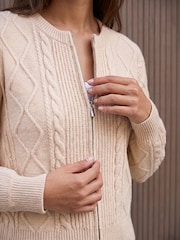 Roman White Knitted Cable Bomber Jacket - Image 4 of 4
