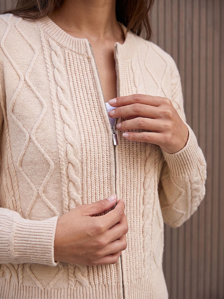 Roman White Knitted Cable Bomber Jacket - Image 4 of 4 Roman White Knitted Cable Bomber Jacket - Image 4 of 4