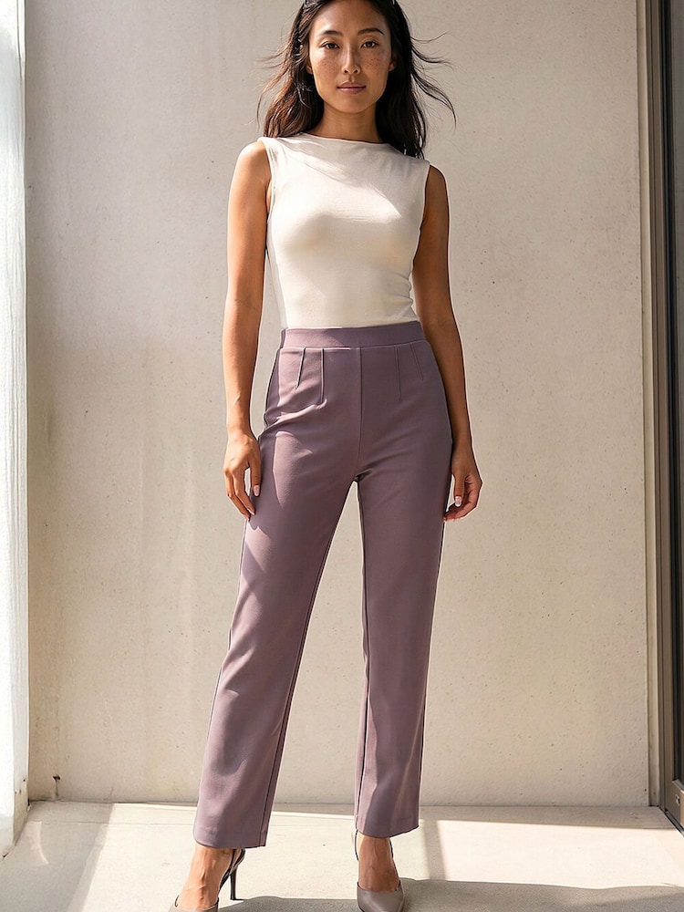 Roman Taupe Brown Petite Straight Leg Ponte Stretch Trousers - Image 1 of 4
