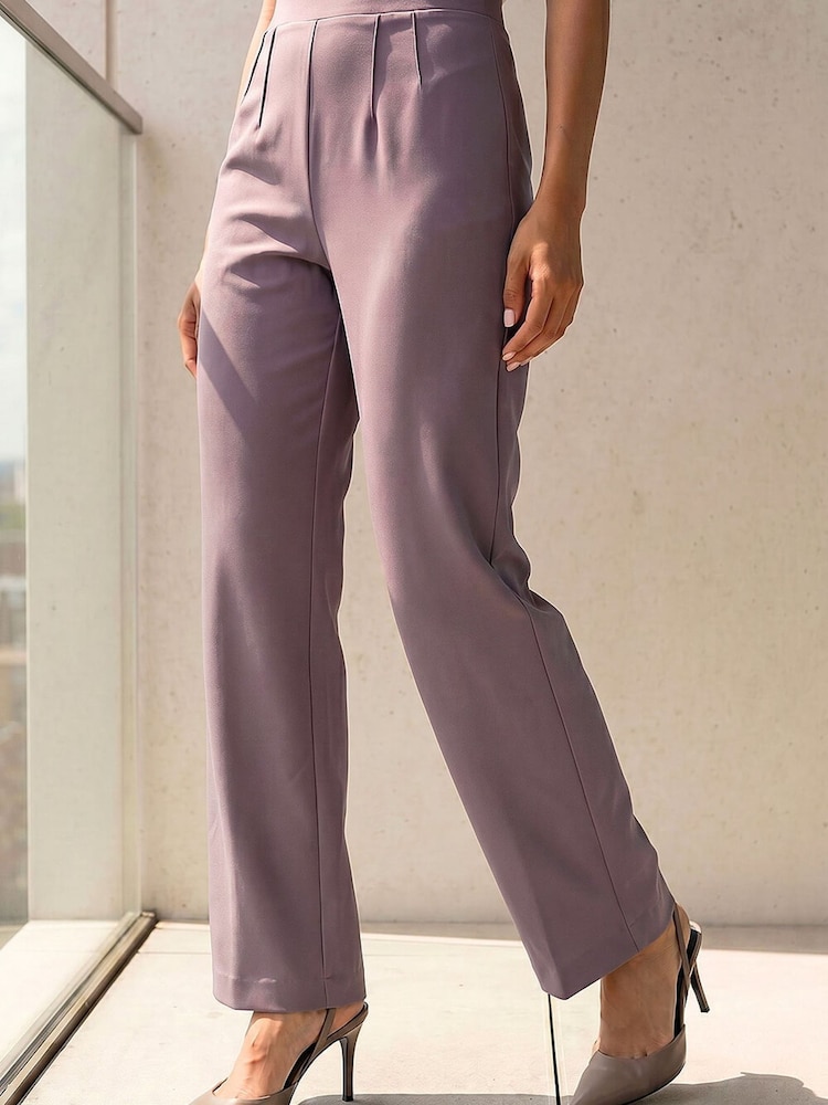 Roman Taupe Brown Petite Straight Leg Ponte Stretch Trousers - Image 2 of 4