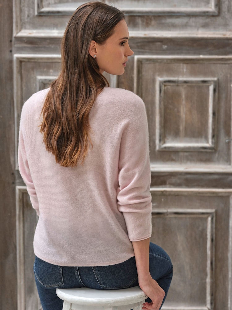 Pure Collection Pink Gassato Cashmere 3/4 Sleeve Jumper - Image 2 of 3 Pure Collection Pink Gassato Cashmere 3/4 Sleeve Jumper - Image 2 of 3