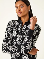 Roman Black Floral Zip Front Jumper - Image 1 of 5