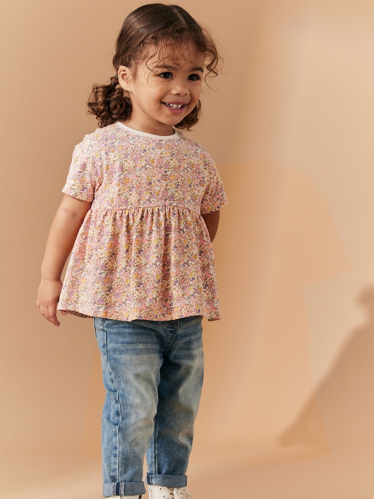 Pink Floral Ditsy Short Sleeve Empire T-Shirt (3mths-7yrs) - Image 1 of 7 Pink Floral Ditsy Short Sleeve Empire T-Shirt (3mths-7yrs) - Image 1 of 7