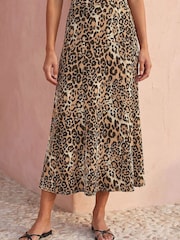 Roman Brown Printed A-Line Midi Skirt - Image 1 of 4