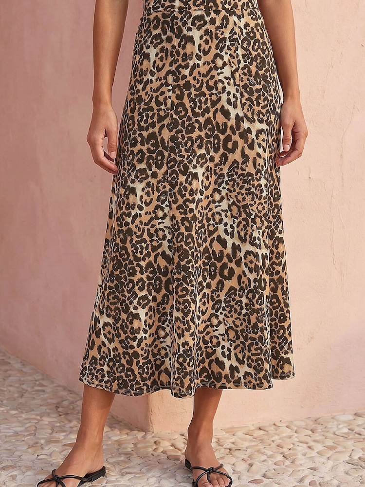 Roman Brown Printed A-Line Midi Skirt - Image 1 of 4