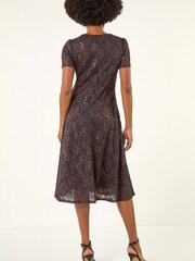 Roman Brown Sequin Lace Twist Front Midi Dress - Image 2 of 5