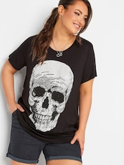 Yours Curve Black Skull Printed T-Shirt - Image 1 of 4