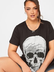 Yours Curve Black Skull Printed T-Shirt - Image 4 of 4