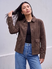 Roman Brown Suedette Button Jacket - Image 1 of 4