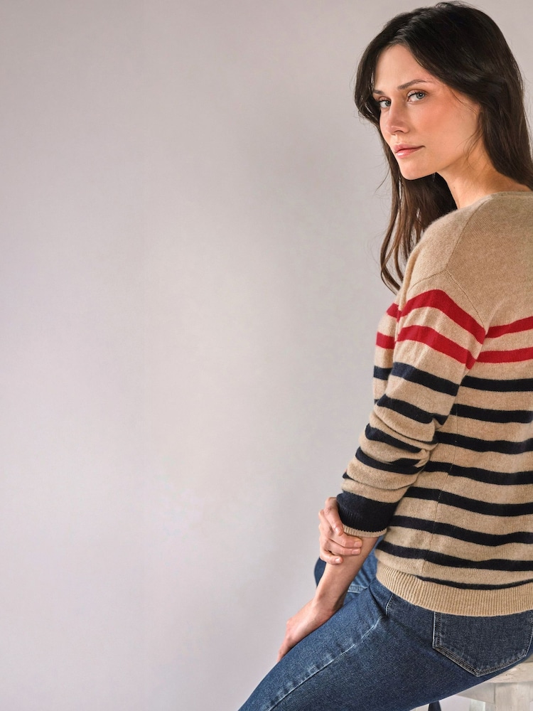 Pure Collection Natural Cashmere Gassato Breton Stripe Jumper - Image 2 of 3 Pure Collection Natural Cashmere Gassato Breton Stripe Jumper - Image 2 of 3