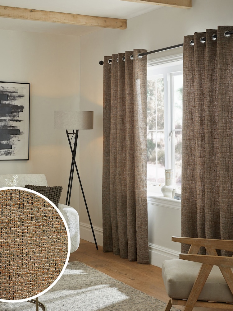 Brown Textured Fleck Eyelet Lined Curtains - Image 1 of 6