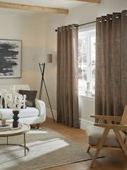 Brown Textured Fleck Eyelet Lined Curtains - Image 3 of 6