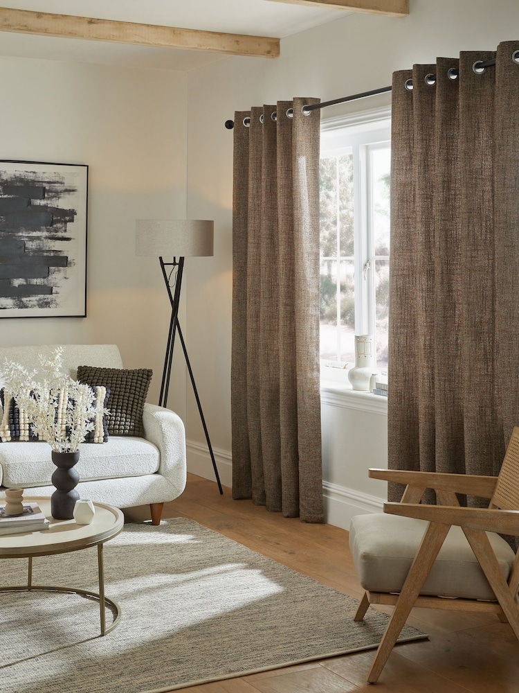 Brown Textured Fleck Eyelet Lined Curtains - Image 3 of 6