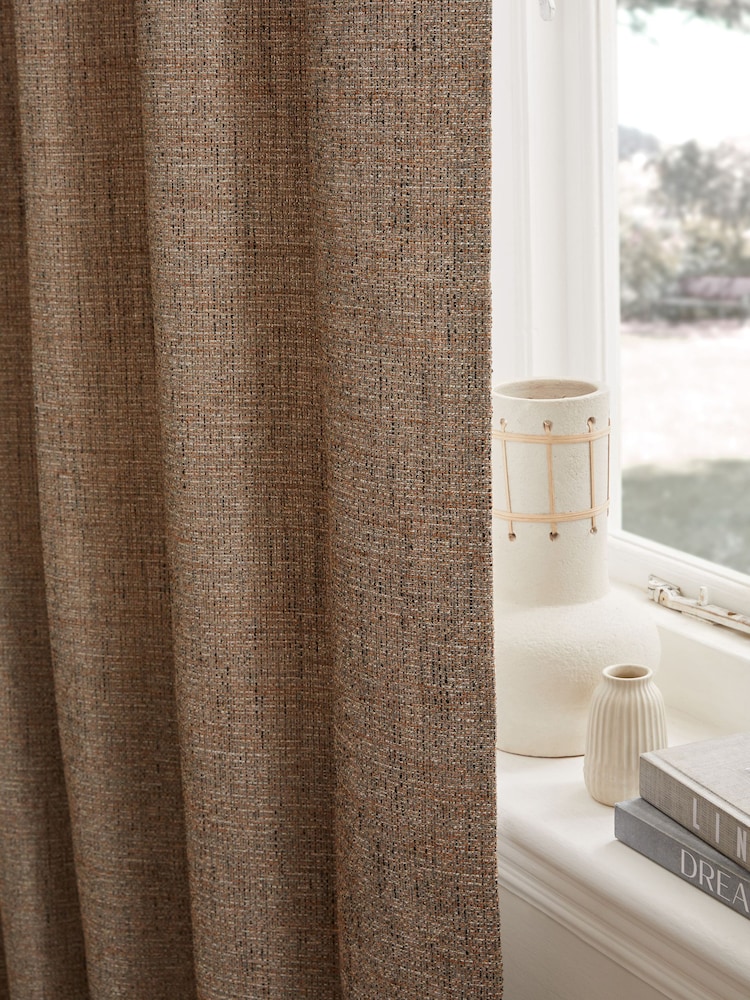 Brown Textured Fleck Eyelet Lined Curtains - Image 4 of 6