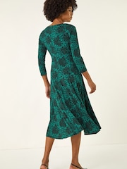 Roman Green Speckled Print Wrap Bodice Midi Dress - Image 3 of 5