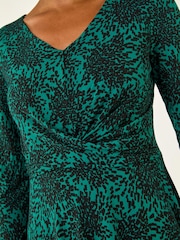 Roman Green Speckled Print Wrap Bodice Midi Dress - Image 5 of 5