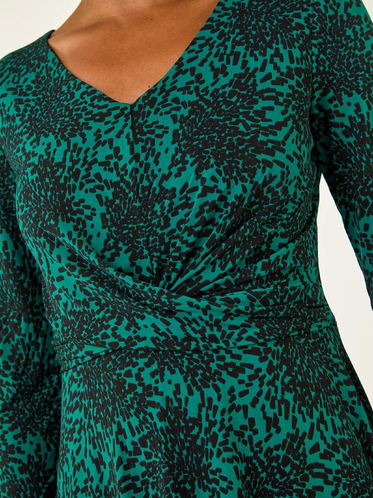 Roman Green Speckled Print Wrap Bodice Midi Dress - Image 5 of 5 Roman Green Speckled Print Wrap Bodice Midi Dress - Image 5 of 5