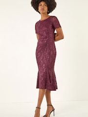 Roman Purple Lace Sequin Midi Dress - Image 2 of 5