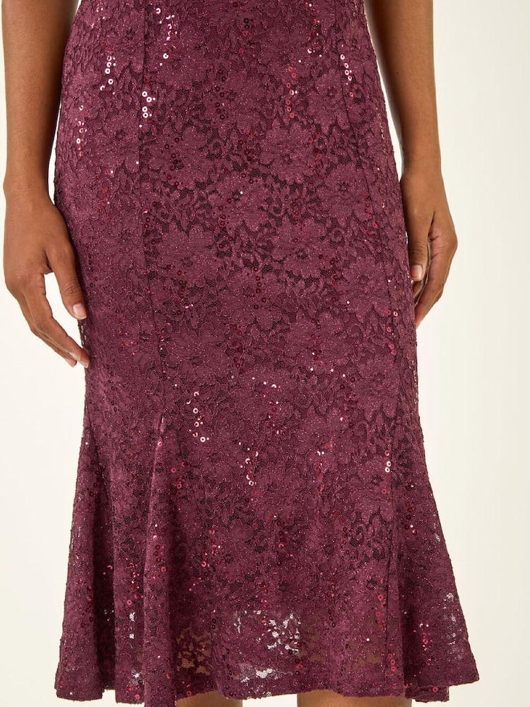 Roman Purple Lace Sequin Midi Dress - Image 5 of 5