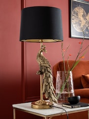Black/Gold Peacock Table Lamp - Image 2 of 5