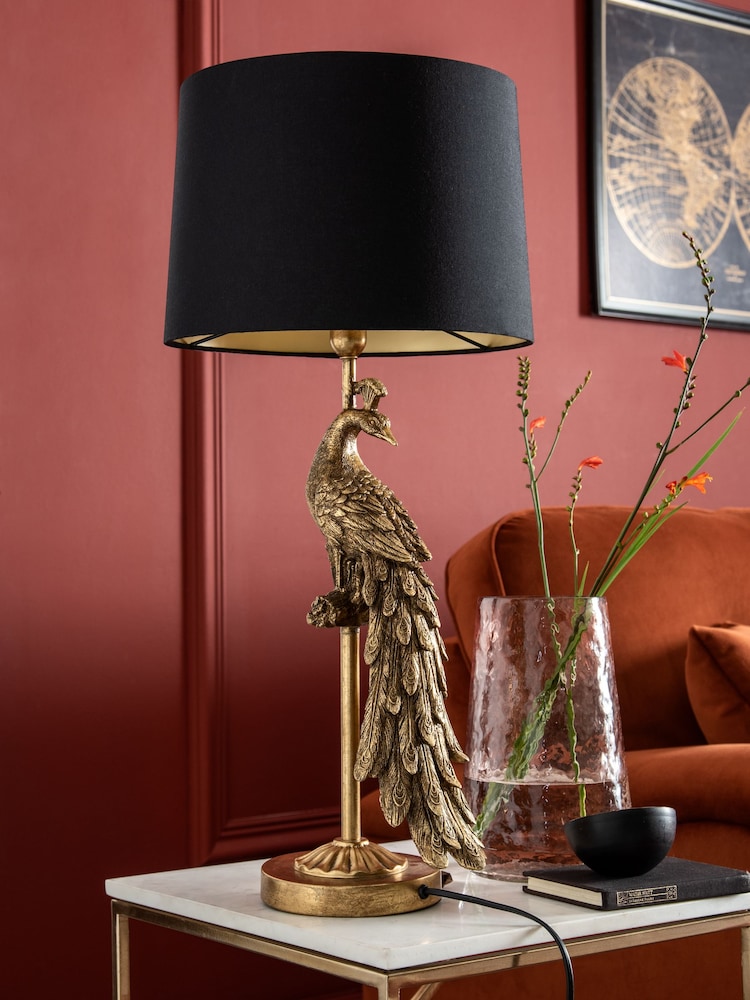 Black/Gold Peacock Table Lamp - Image 2 of 5