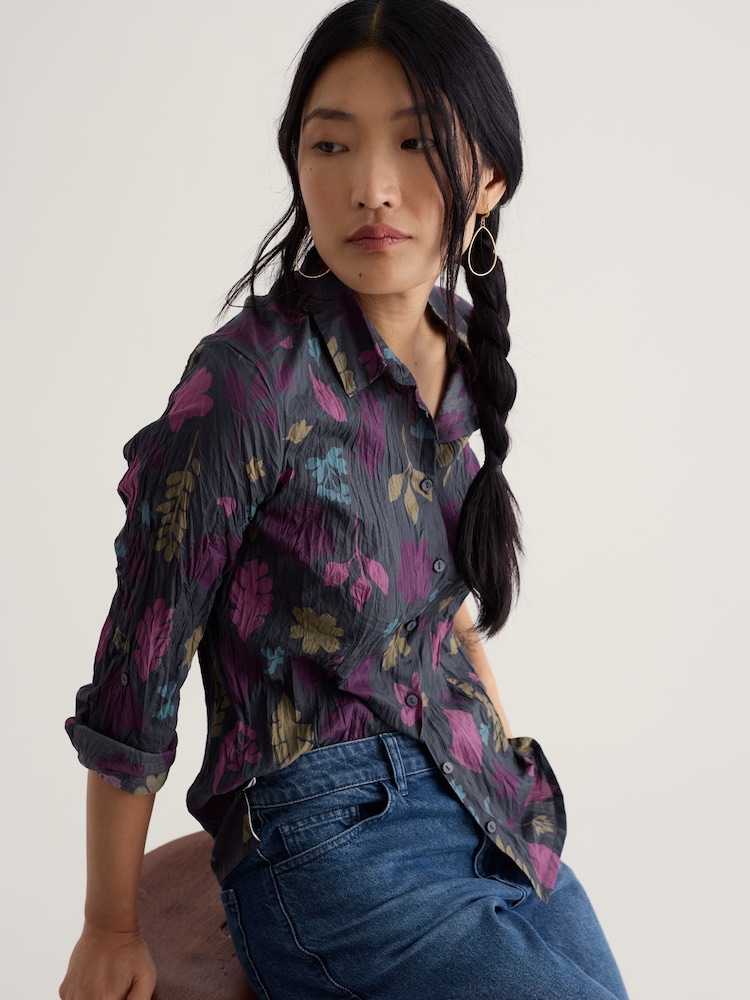 Seasalt Cornwall Dark Charcoal Grey Larissa Cotton Crinkle Shirt - Image 2 of 6 Seasalt Cornwall Dark Charcoal Grey Larissa Cotton Crinkle Shirt - Image 2 of 6