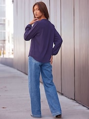 Roman Purple Plain Ruffle Neck Blouse - Image 3 of 4
