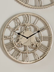 Pacific Silver Shiny Nickel Cog Design Small Round Wall Clock - Image 1 of 2