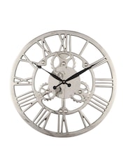Pacific Silver Shiny Nickel Cog Design Small Round Wall Clock - Image 2 of 2
