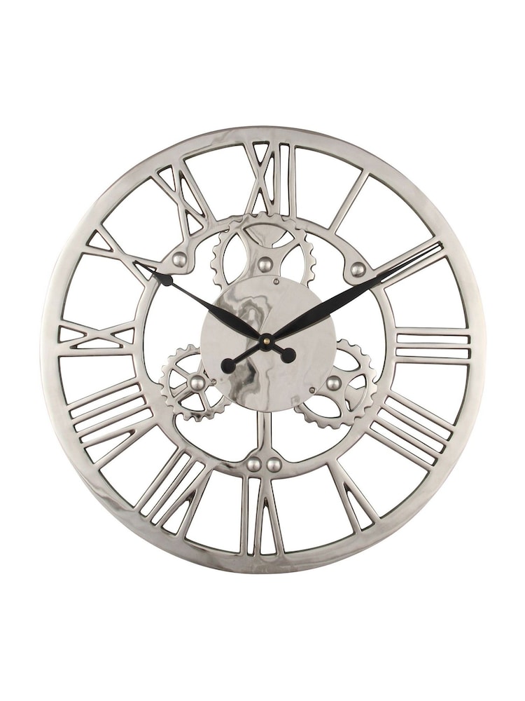 Pacific Silver Shiny Nickel Cog Design Small Round Wall Clock - Image 2 of 2