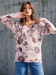 Roman Pink Printed V-Neck Knit Jumper - Image 1 of 4