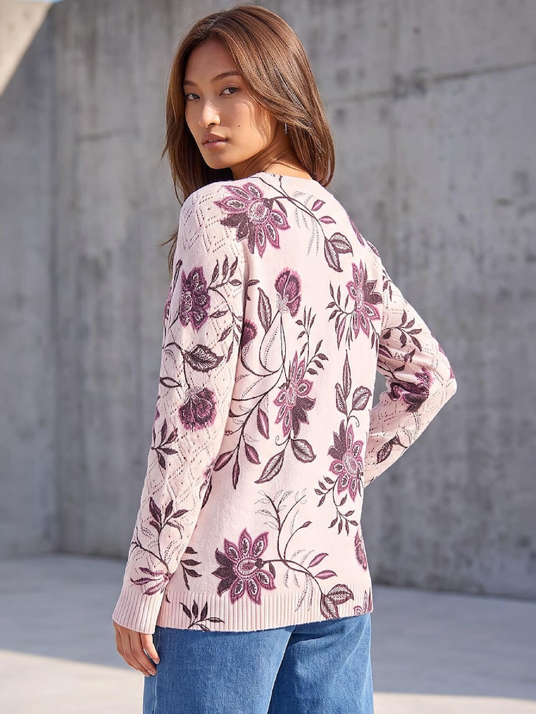 Roman Pink Printed V-Neck Knit Jumper - Image 2 of 4 Roman Pink Printed V-Neck Knit Jumper - Image 2 of 4
