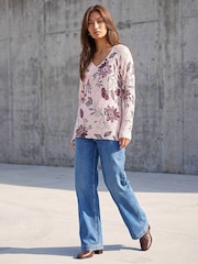 Roman Pink Printed V-Neck Knit Jumper - Image 3 of 4