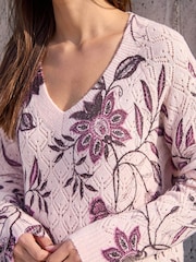 Roman Pink Printed V-Neck Knit Jumper - Image 4 of 4