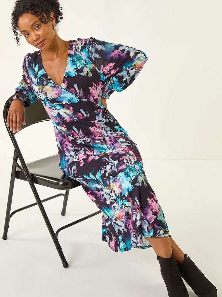Roman Blue Petite Abstract Stretch Midi Dress - Image 2 of 5
