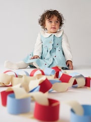 JoJo Maman Bébé Blue Heart Embroidered Baby Dress & Body Set - Image 1 of 2