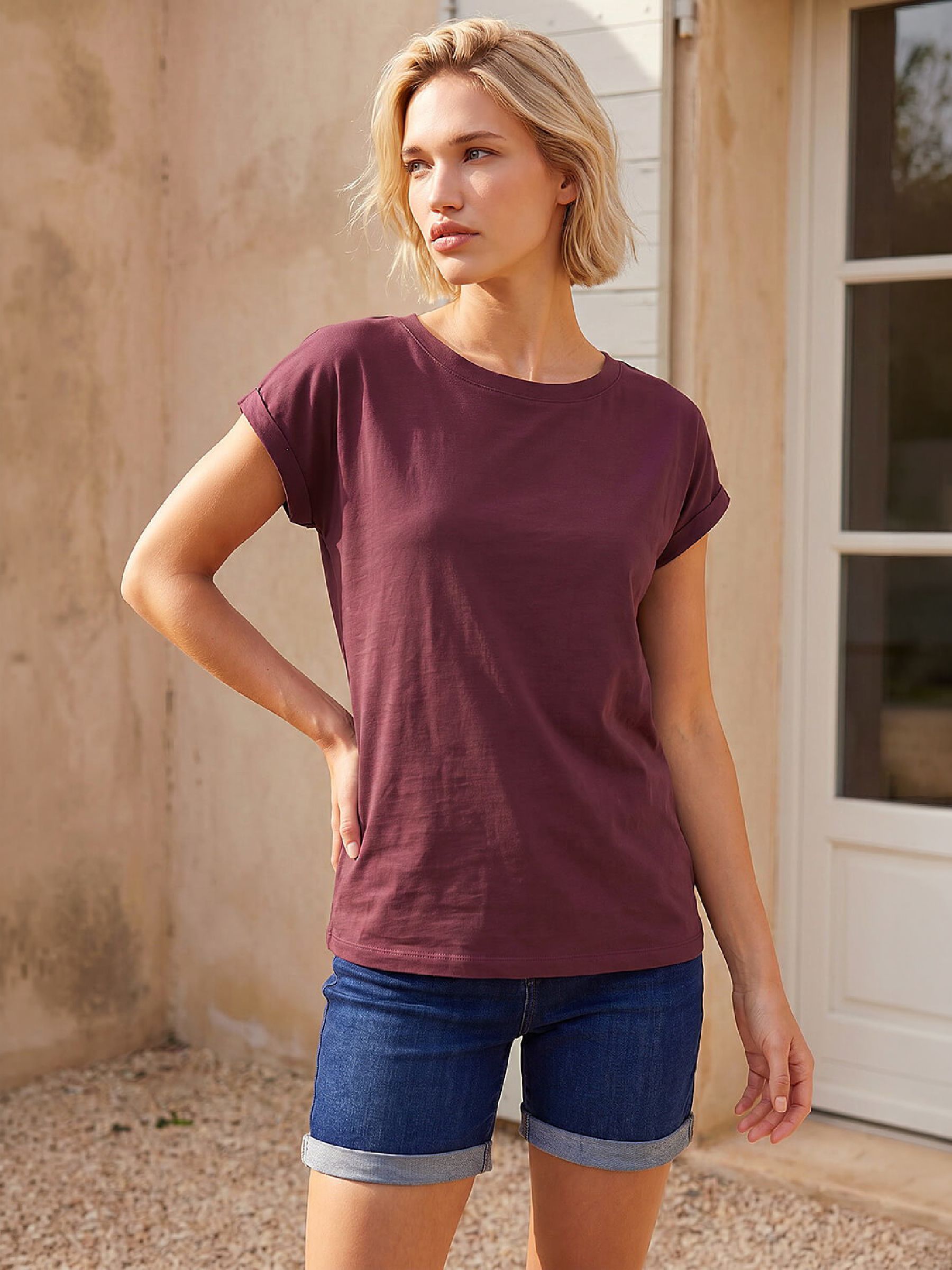 Roman Women's Burgundy Plain Stretch Cotton Jersey T-Shirt In | Size: 12 - Image 4