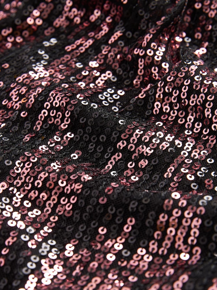 Black/Pink Long Sleeve Twist Sequin Midi Dress - Image 6 of 6
