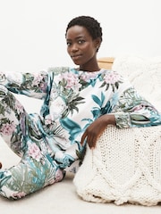 Ecru Floral 100% Cotton Long Sleeve Pyjamas - Image 1 of 10
