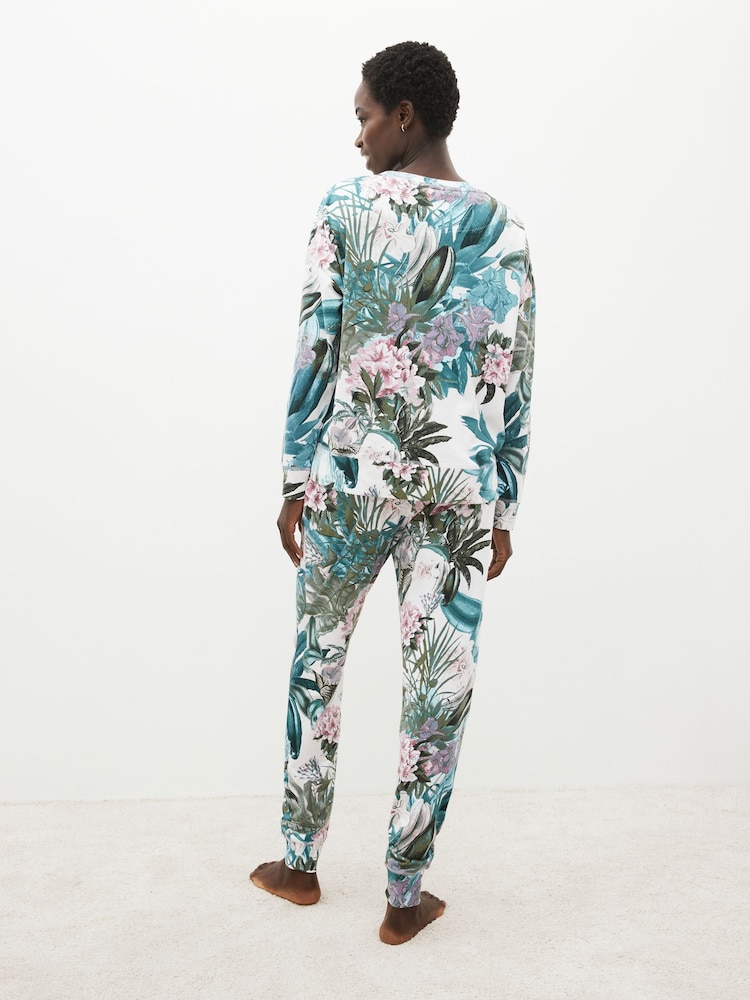 Ecru Floral 100% Cotton Long Sleeve Pyjamas - Image 2 of 10