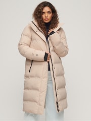 Superdry Grey Hooded Longline Puffer Jacket - Image 1 of 6