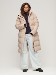 Superdry Grey Hooded Longline Puffer Jacket - Image 3 of 6