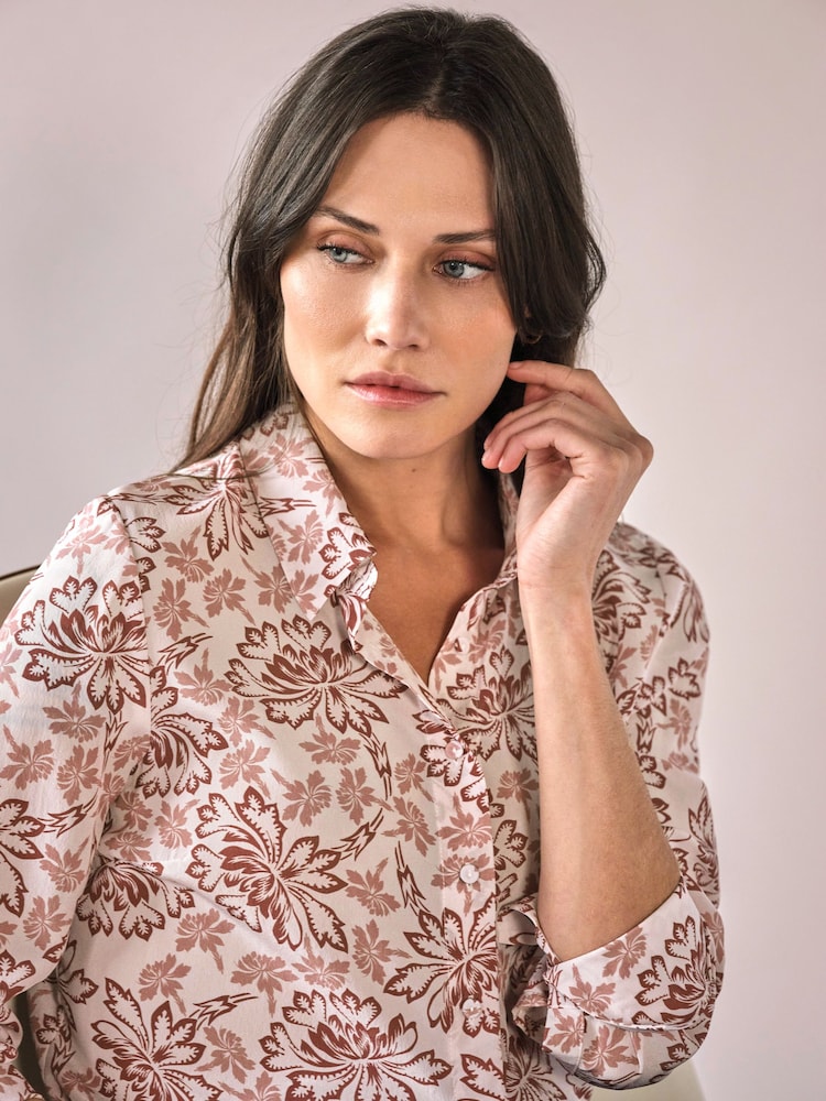 Pure Collection Brown Washed Silk Loose Fit Shirt - Image 3 of 3 Pure Collection Brown Washed Silk Loose Fit Shirt - Image 3 of 3
