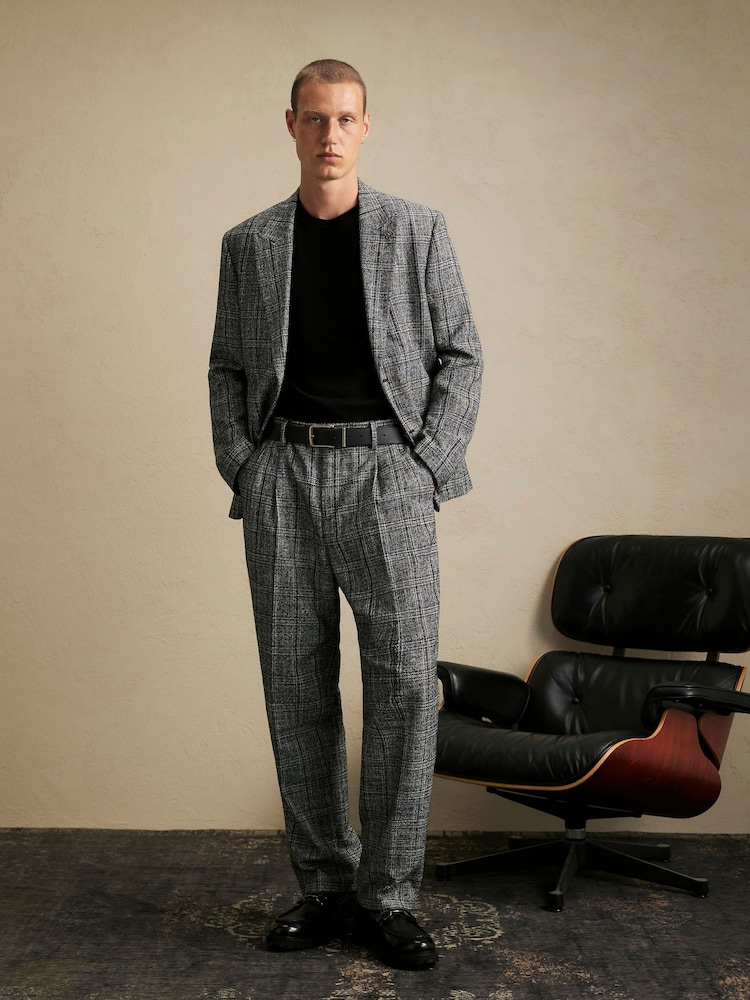 River Island Grey Relaxed Fit Check Suit Trousers - Image 1 of 4