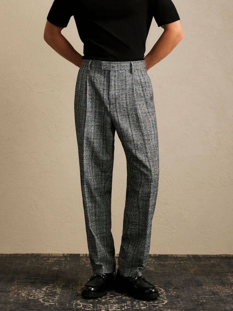 River Island Grey Relaxed Fit Check Suit Trousers - Image 2 of 4