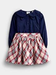 JoJo Maman Bébé Blue & Red Tartan Check Skort & Dobby Blouse Set - Image 1 of 7