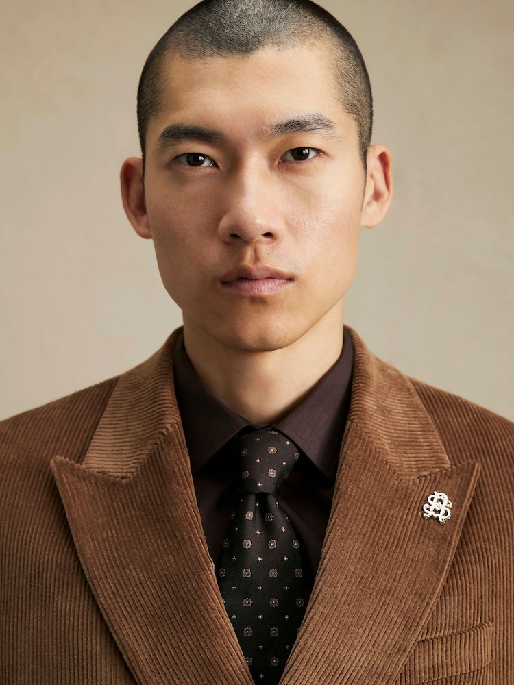 River Island Brown Corduroy Double Breasted Suit Jacket - Image 2 of 4